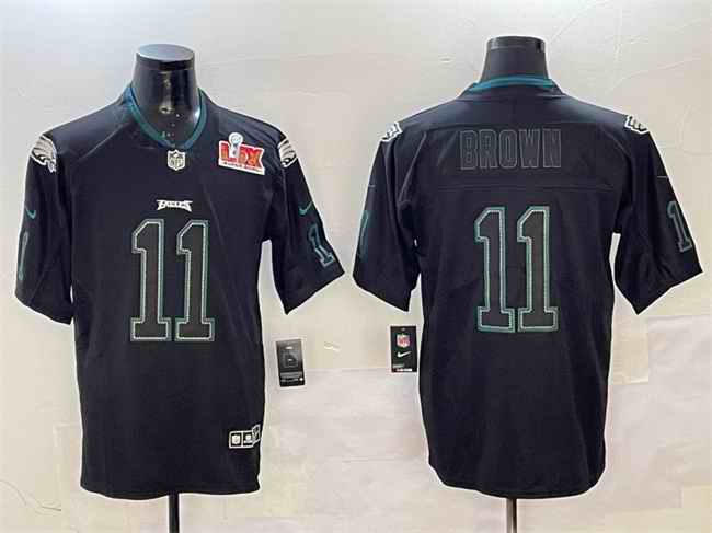 Men's Philadelphia Eagles #11 A.J. Brown Lights Out Black 2025 Super Bowl LIX Patch Color Rush Vapor Untouchable Limited Stitched Football Jersey
